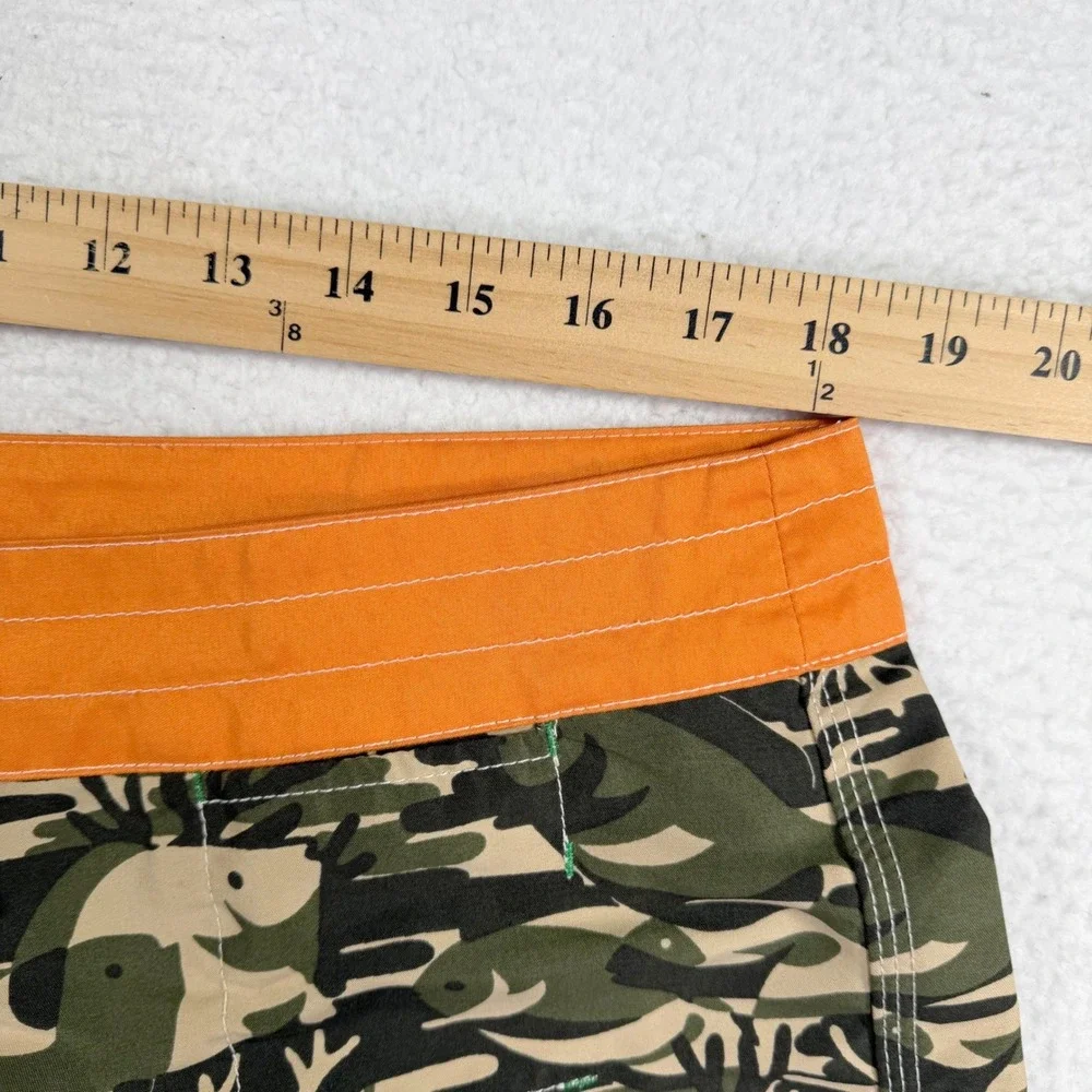 Sperry Board Shorts‎ Mens 36 Green Orange Fish Camo Print Swim Trunks Surf